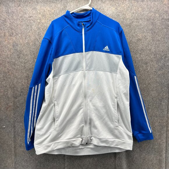 Adidas Track Jacket Mens 2XL Blue Gray Full Zip Three Stripe Logo Trefoil USA - Picture 1 of 13